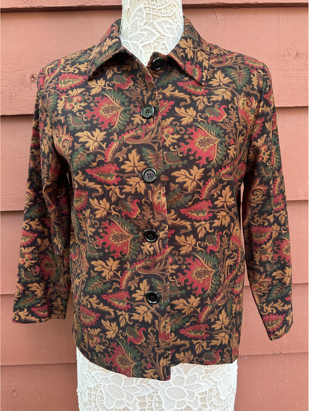 Briggs New York Vintage Black Red Green Paisley Button Up Shacket Jacket Punk